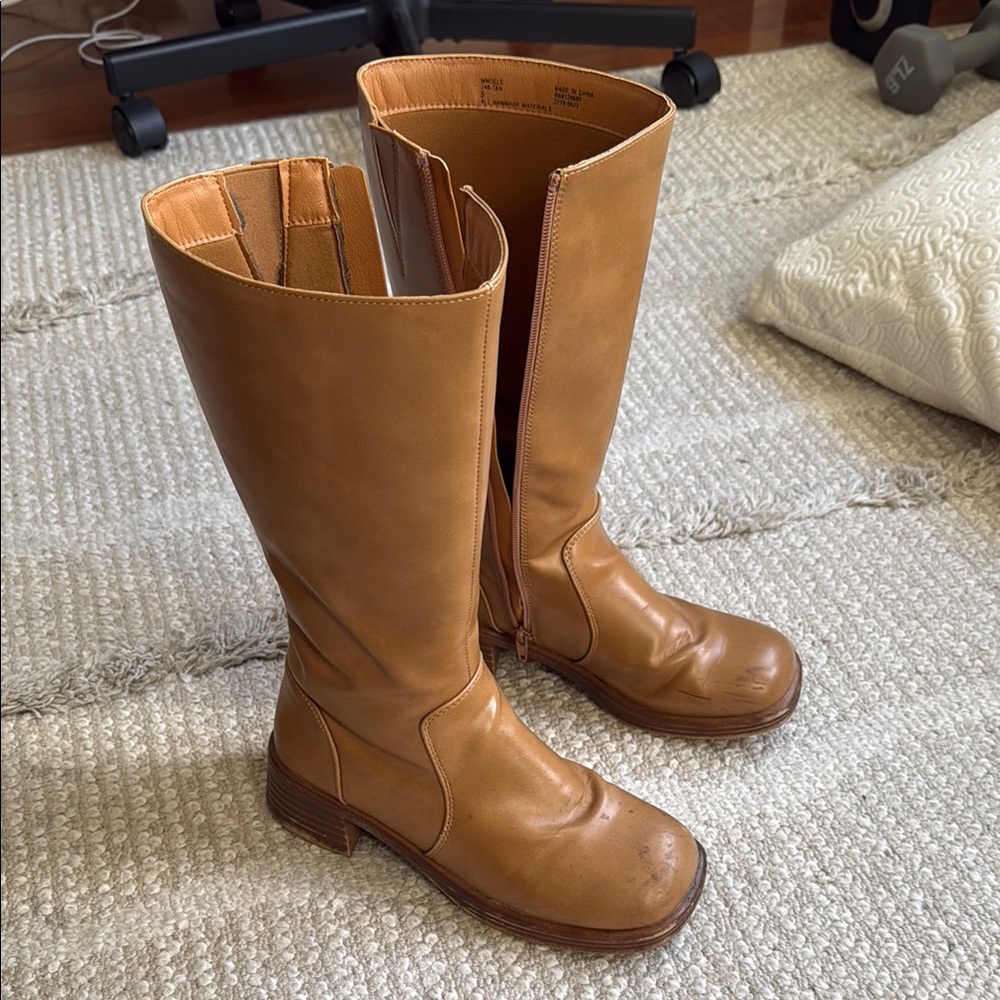 Tan Leather Knee-High Boots